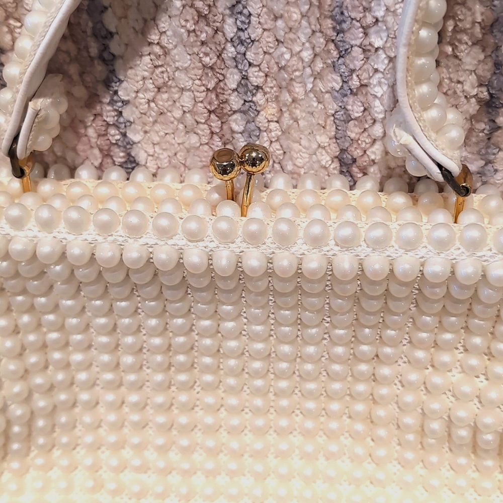 Beautiful, Vintage, Pristine, Pearl Covered Purse with Gold-Tone Accents - Picture 2 of 6